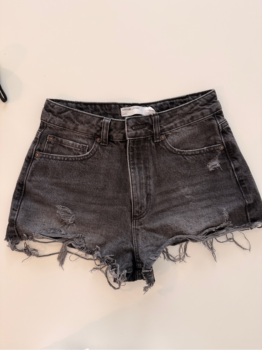 Garage Women's High-Rise Distressed Black Denim Shorts